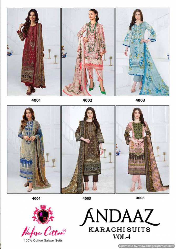 Andaaz Vol 4 By Nafisa Printed Karachi Cotton Dress Material Wholesale Price In Surat
